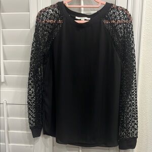 Black Long Sleeve Boxy Blouse with Embellished Sleeves
